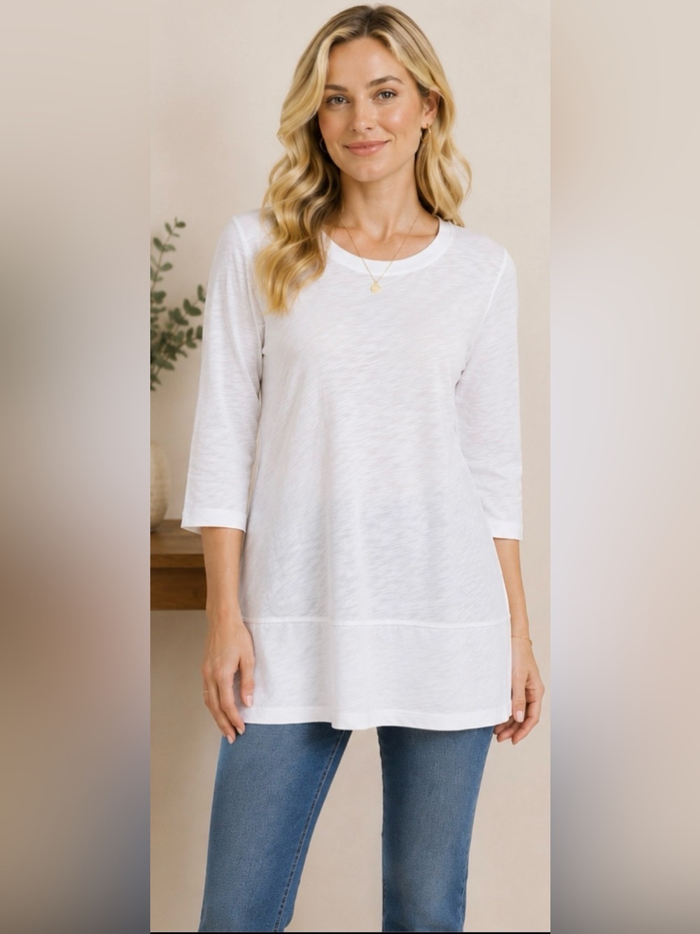 LANDSEND Women’s Plus 3/4 Sleeve Swing Tunic Lightweight Cooling Cotton/Tensel